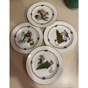 1982 Fitz & Floyd DECK THE HALLS Salad/Dessert Plates 7.5” Christmas Set of 4